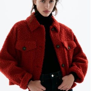 Zara Red Sherpa Chore Jacket